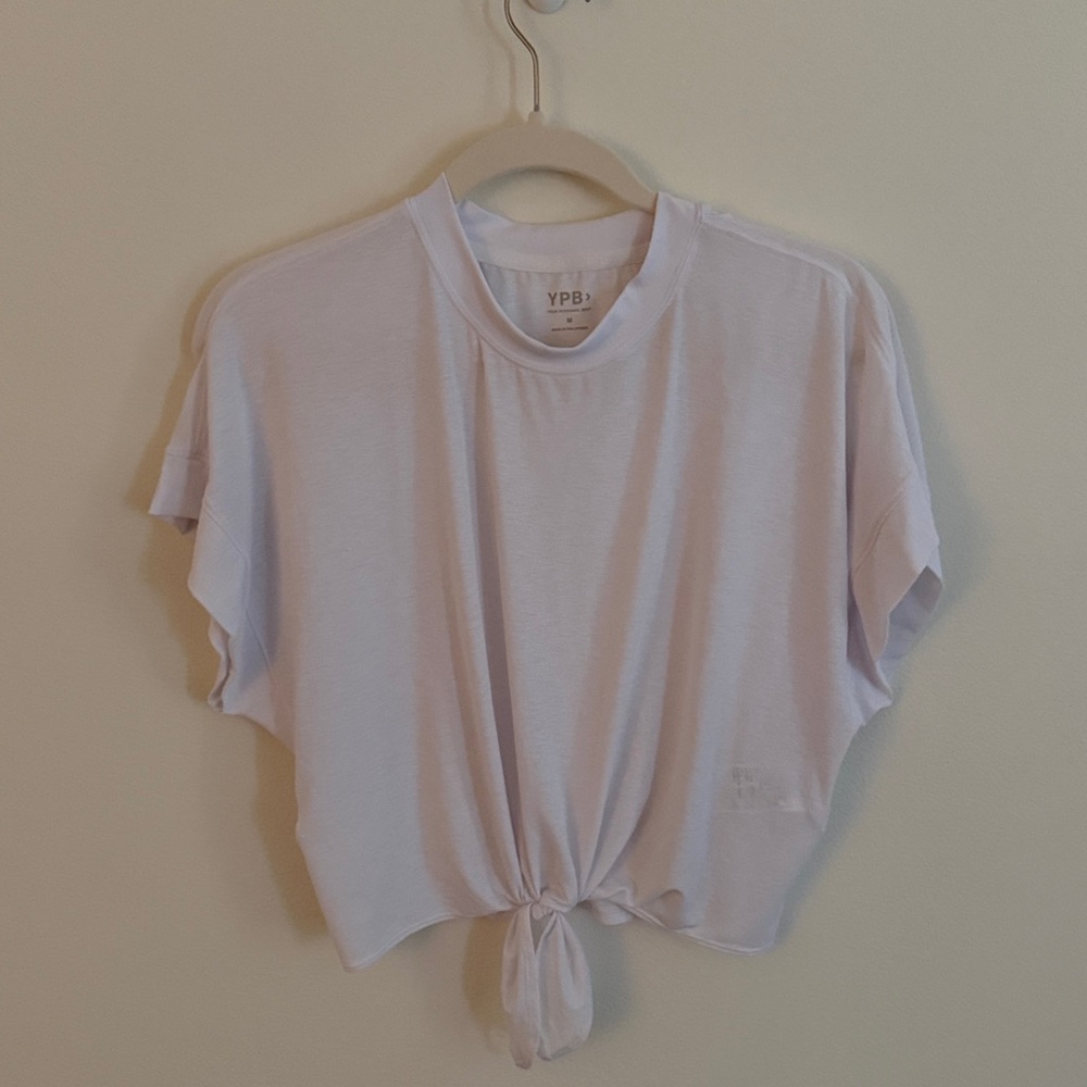 YPB Abercrombie White Sheer Tie-Front T-Shirt